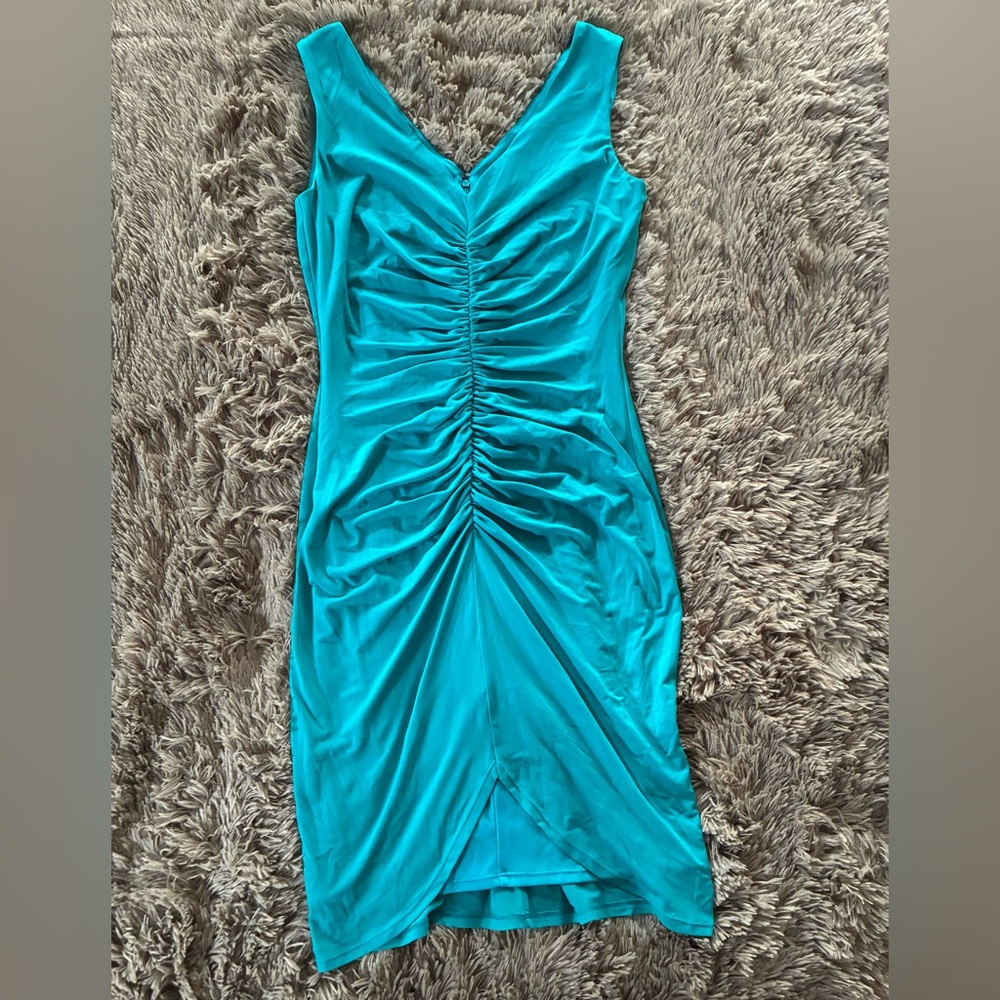 Calvin Klein Turquoise Ruched Midi Dress